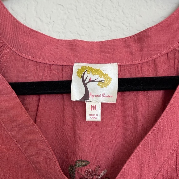 Fig & Flower dusty rose floral embroidered dress with ruffle sleeves - Picture 3 of 5